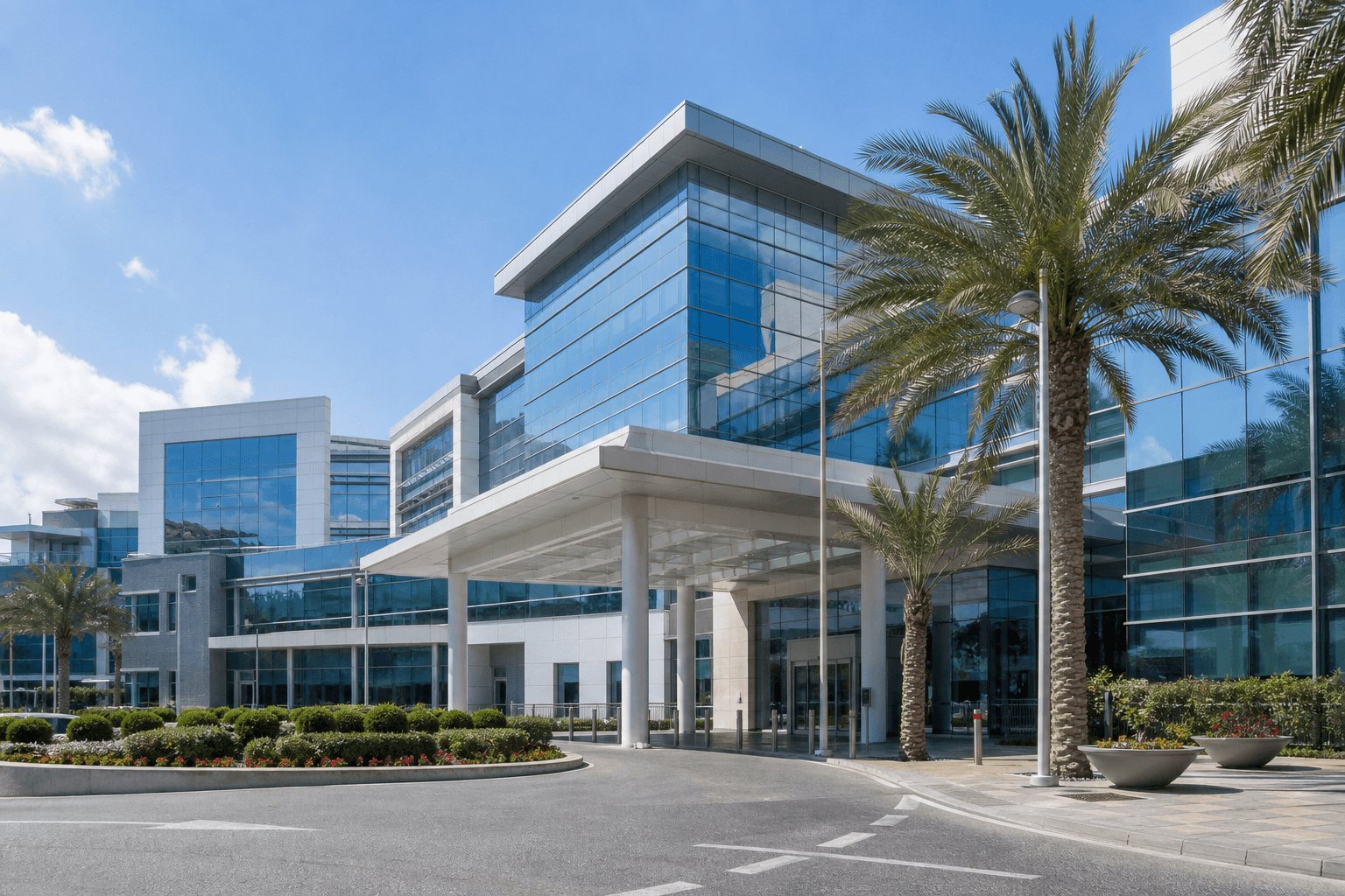 Modern hospital building and healthcare facility