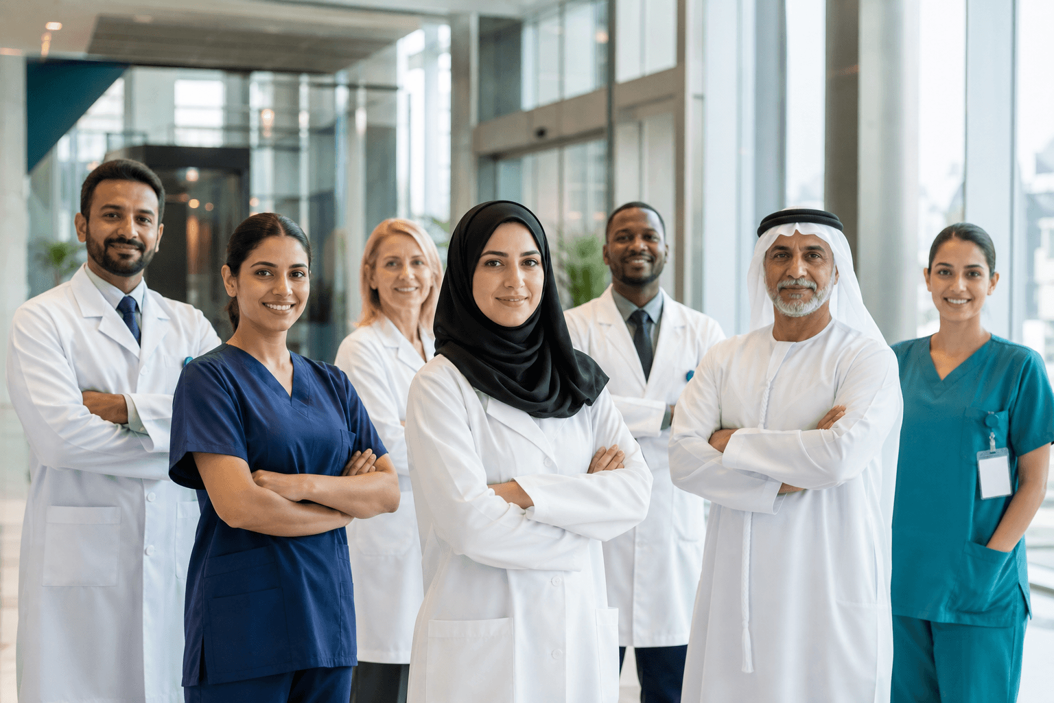 Healthcare professionals in a modern clinical environment